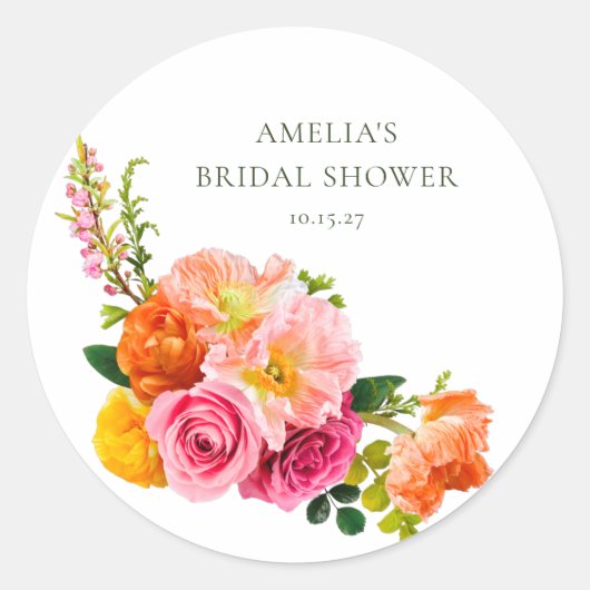 Trillingsroze Klaprozen Bloeiende Bruiloftssalon Ronde Sticker (Voorkant)
