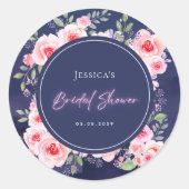 Trillingsroze & Paarse Bloemige Neon Bruidsfeest Ronde Sticker (Voorkant)