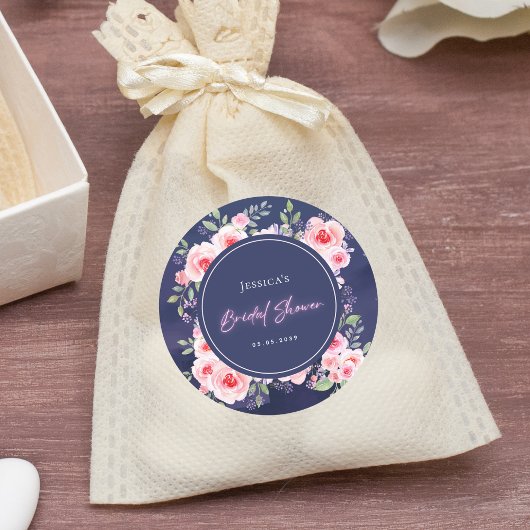 Trillingsroze & Paarse Bloemige Neon Bruidsfeest Ronde Sticker