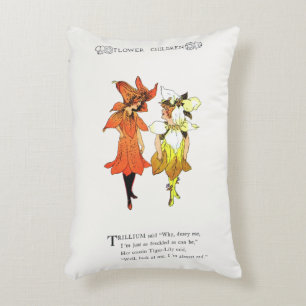 Trillium en Tiger-Lily, Whimsical Flower Book Art Accent Kussen
