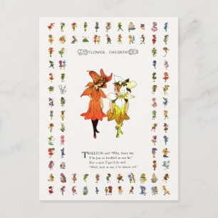 Trillium en Tiger-Lily, Whimsical Flower Book Art Briefkaart