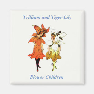 Trillium en Tiger-Lily, Whimsical Flower Book Art Magneet
