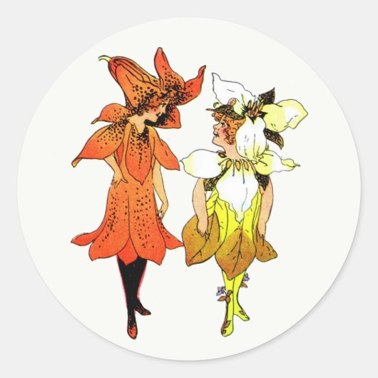 Trillium en Tiger-Lily, Whimsical Flower Book Art Ronde Sticker (Voorkant)