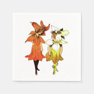 Trillium en Tiger-Lily, Whimsical Flower Book Art Servet