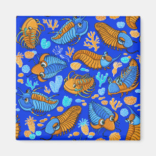 Trilobites op donkerblauwe achtergrond (kinder pat magneet