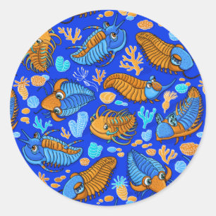 Trilobites op donkerblauwe achtergrond (kinder pat ronde sticker