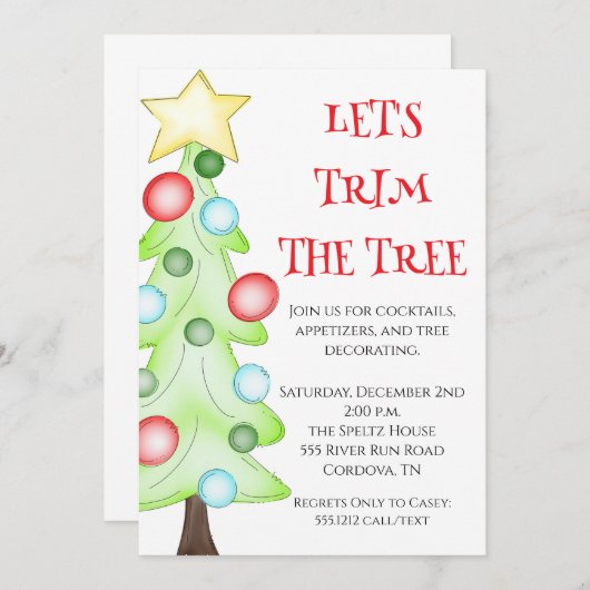 Trim de boom kerstfeest uitnodiging (Voorkant / Achterkant)