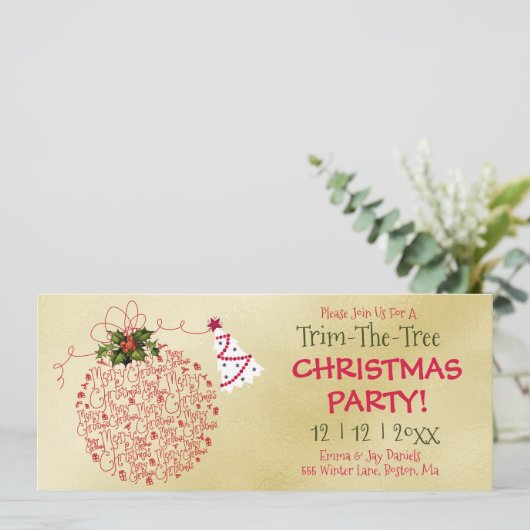 Trim-The-Tree, Rood en Goud Kerstfeest Kaart (Staand voorkant)