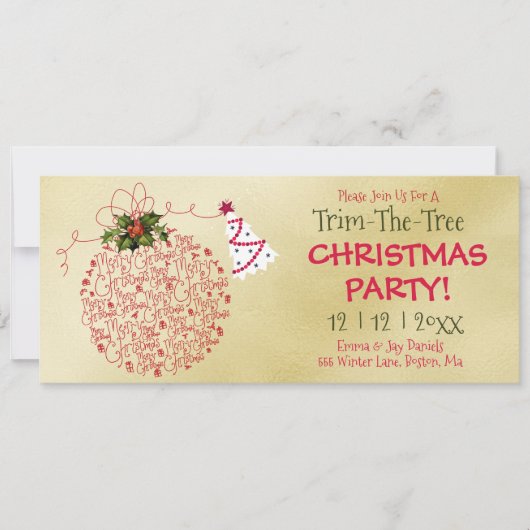 Trim-The-Tree, Rood en Goud Kerstfeest Kaart (Voorkant)