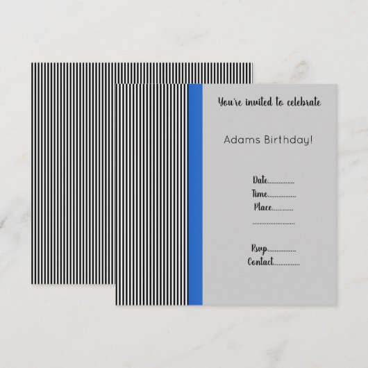 TRIMMED BLUE BIRTHDAY INVITATIE Eenvoudig Kaart (Voorkant / Achterkant)