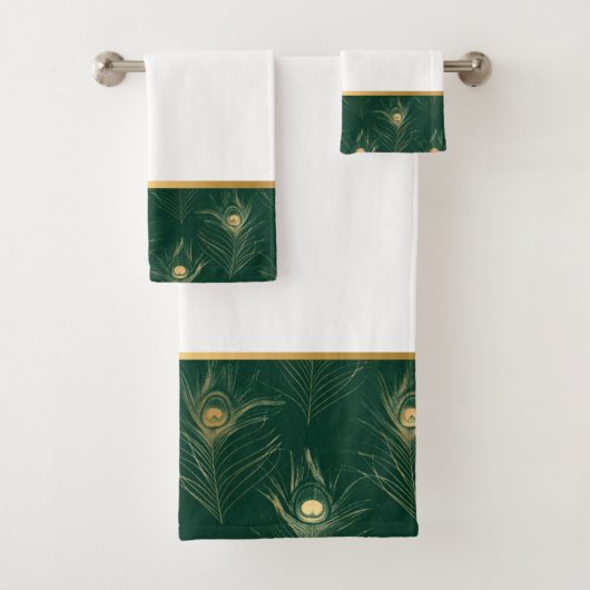 TRIMMED EMERALD GOLD BATHROOM TOWEL SET BAD HANDDOEK (Insitu)