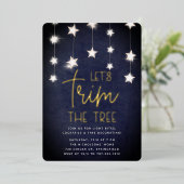 Trimpartij voor kerstbomen met luchtige sterren folie uitnodiging (Staand Voorkant)