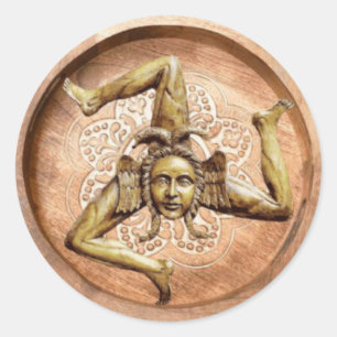 Trinacria symbool van Sicilië (Faux Hout) Ronde Sticker