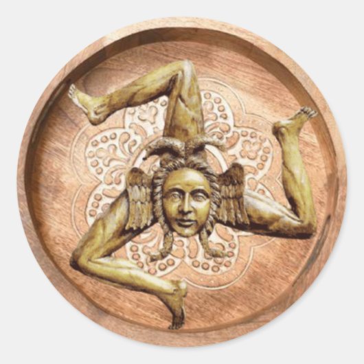 Trinacria-symbool van Sicilië (Faux Wood) Ronde Sticker (Voorkant)