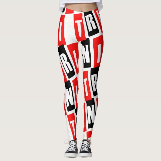 Trini Fabulous Text in Red White Black Leggings (Voorkant)