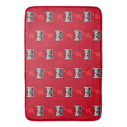 Trini to de Bone met de Twin Island Map op RED Badmat (Voorkant Verticaal)