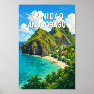 Trinidad en Tobago Illustratie Reis Kunst Retro Poster