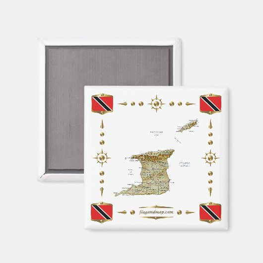 Trinidad en Tobago Map + Flags Magnet (Voorkant / Achterkant)