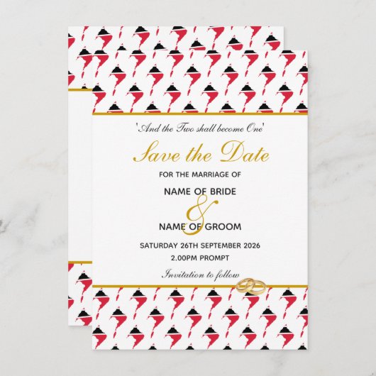 TRINIDAD EN TOBAGO Speciale Evenement Trouwviering Save The Date (Voorkant / Achterkant)