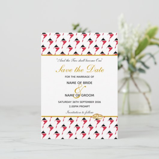 TRINIDAD EN TOBAGO Speciale Evenement Trouwviering Save The Date (Staand voorkant)