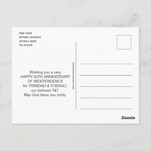 TRINIDAD TOBAGO 60th Jubileum Independence Briefkaart (Achterkant)