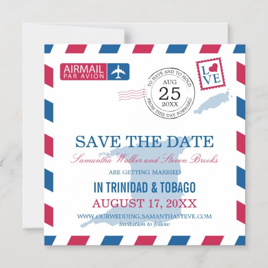 Trinidad Tobago Airmail Bewaar de datum Magnetische Uitnodiging (Voorkant)