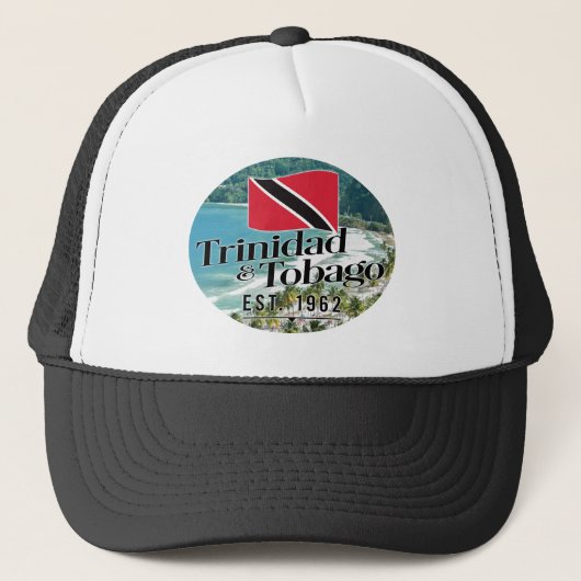 "Trinidad & Tobago Est. 1962" strand met vlag Trucker Pet (Voorkant)
