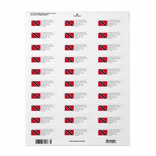 TRINIDAD TOBAGO FLAG Custom Return Address Etiket (Full Sheet)