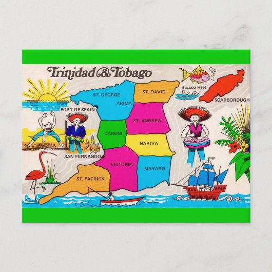 Trinidad & Tobago Kaart Briefkaart (Voorkant)