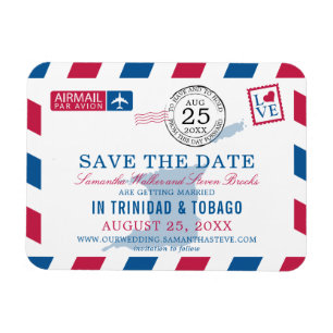 TRINIDAD TOBAGO Luchtpost Bruiloft Save the Date Magneet