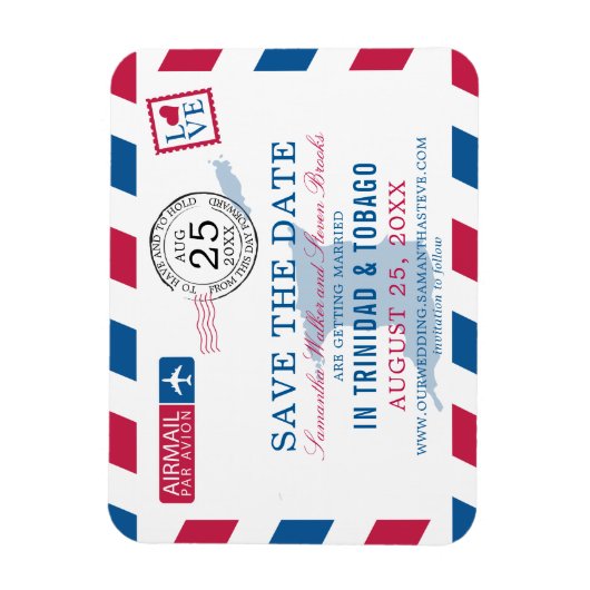 TRINIDAD TOBAGO Luchtpost Bruiloft Save the Date Magneet (Verticaal)
