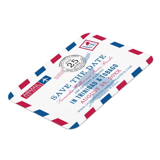 TRINIDAD TOBAGO Luchtpost Bruiloft Save the Date Magneet (Linkerzijde)