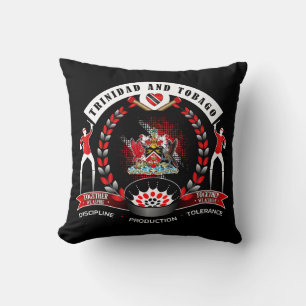 Trinidad & Tobago Nationaal Pride Embleem op Zwart Kussen