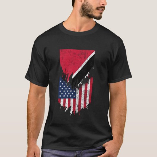 Trinidadiaanse Amerikaanse vlaggen scheurden Trini T-shirt (Voorkant)