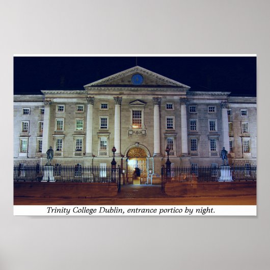 Trinity College porticio at night, Dublin Ierland Poster (Voorkant)