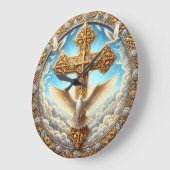 Trinity Dove Cross Golden Wall Grote Klok (Hoek)