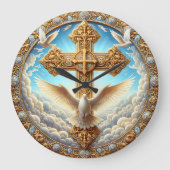 Trinity Dove Cross Golden Wall Grote Klok (Voorkant)