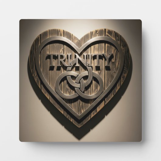 TRINITY Hart — Rustieke Houten Symbool Plaquette Fotoplaat (Voorkant)