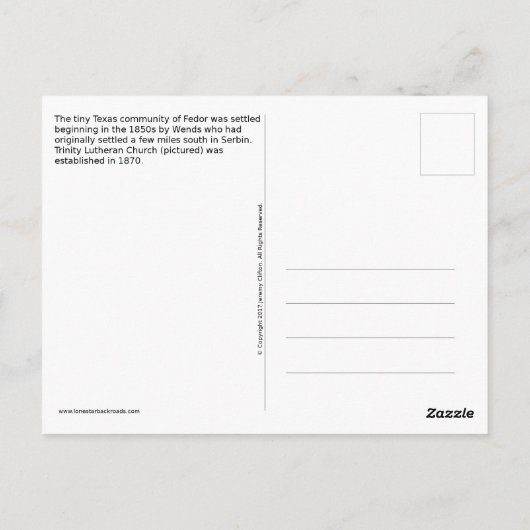 Trinity Lutheran Church - Fedor, Texas - Briefkaar Briefkaart (Achterkant)