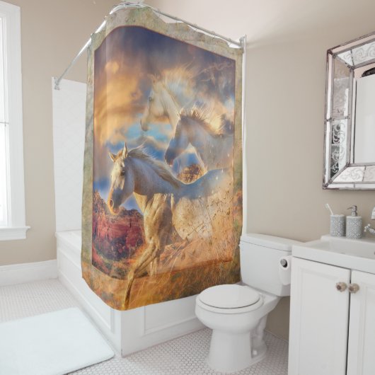 "TRINITY" (natuurlijke paarden) Douchegordijn (In situ)