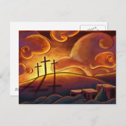 Trinity - Triple Cross op zonsondergang Briefkaart (Voorkant / Achterkant)