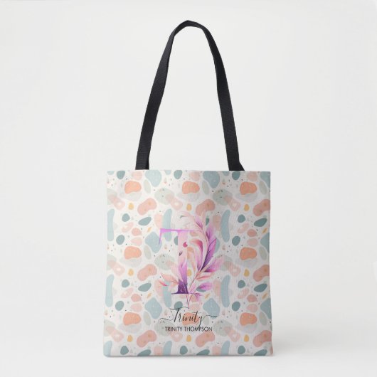 Trinity's Joyful Bloom - Boho Floral Monogram T Tote Bag (Voorkant)