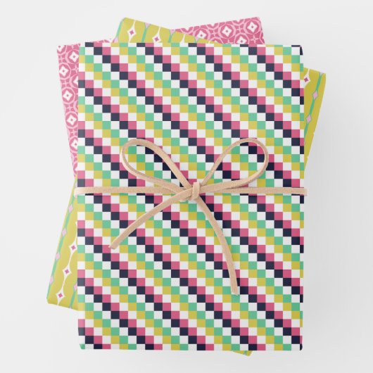 Trio 1 Geometrische Patronen Set van Wrapping Pape Inpakpapier Vel (In situ)