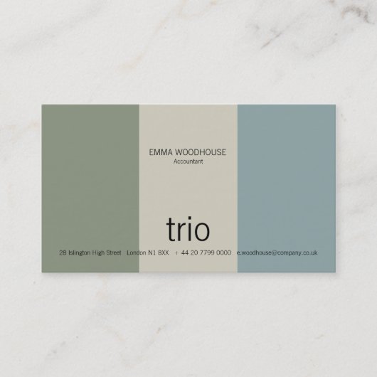 Trio Cadet Blue, Zee Green & Grey Visitekaartje (Voorkant)
