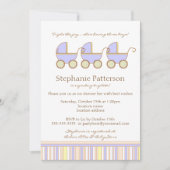 Trio Carriage Triplet Baby Boys Showuitnodiging Kaart (Voorkant)