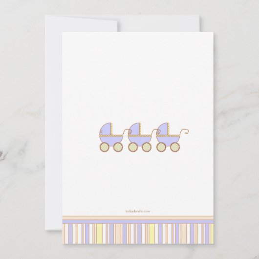 Trio Carriage Triplet Baby Boys Showuitnodiging Kaart (Achterkant)