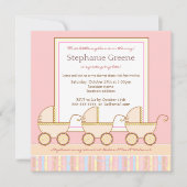 Trio Carriage Triplet Girl Baby shower Invitation Kaart (Voorkant)