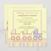Trio Carriage Triplet Girls Boy Shower Kaart (Voorkant / Achterkant)