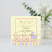 Trio Carriage Triplet Girls Boy Shower Kaart (Staand voorkant)