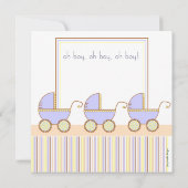 Trio Carriage Triplets Boy Baby shower Invitation Kaart (Achterkant)